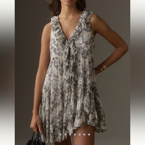 NWT Anthropologie Sleeveless Ruffle V-neck Mini Dress